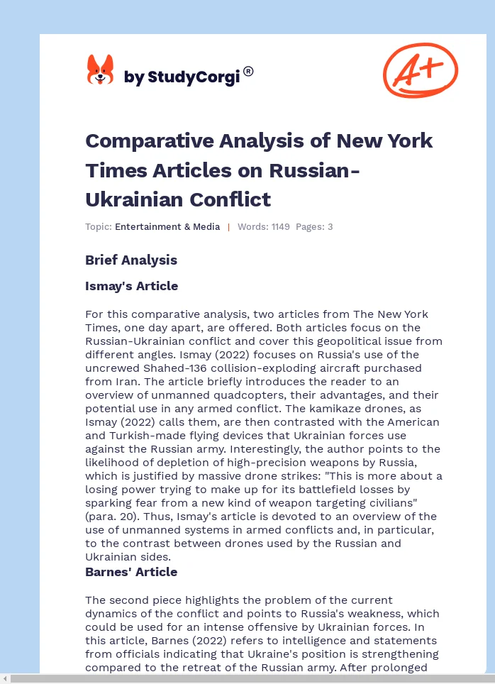 Comparative Analysis of New York Times Articles on Russian-Ukrainian Conflict. Page 1