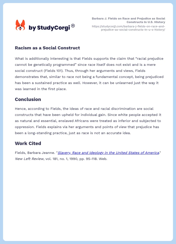 Barbara J. Fields on Race and Prejudice as Social Constructs in U.S. History. Page 2