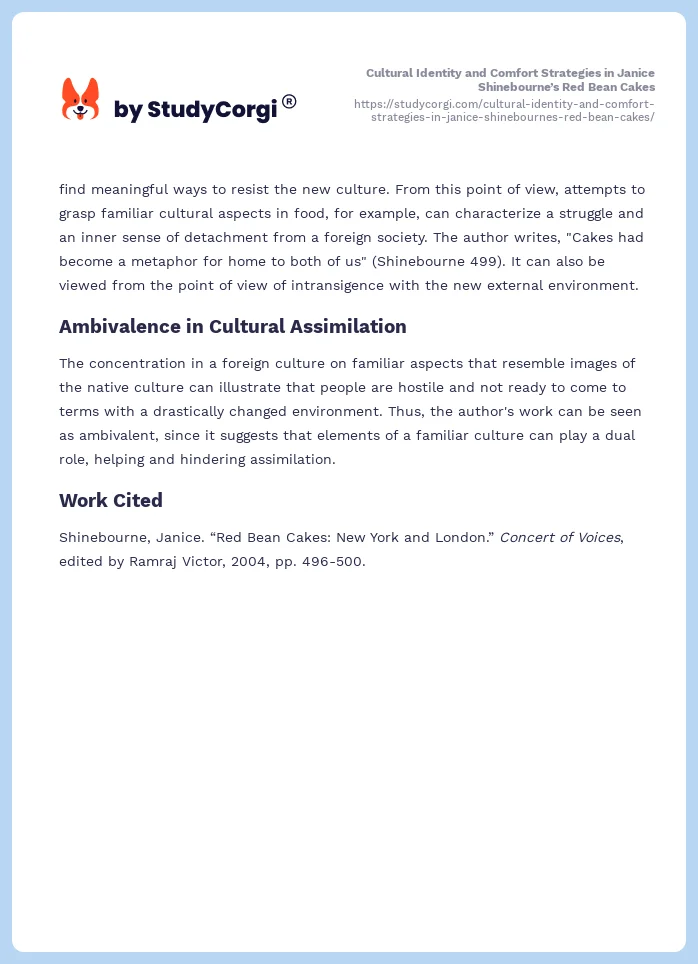 Cultural Identity and Comfort Strategies in Janice Shinebourne’s Red Bean Cakes. Page 2