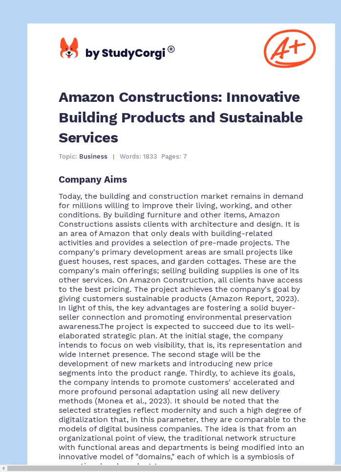Amazon Constructions: Innovative Building Products and Sustainable Services. Page 1