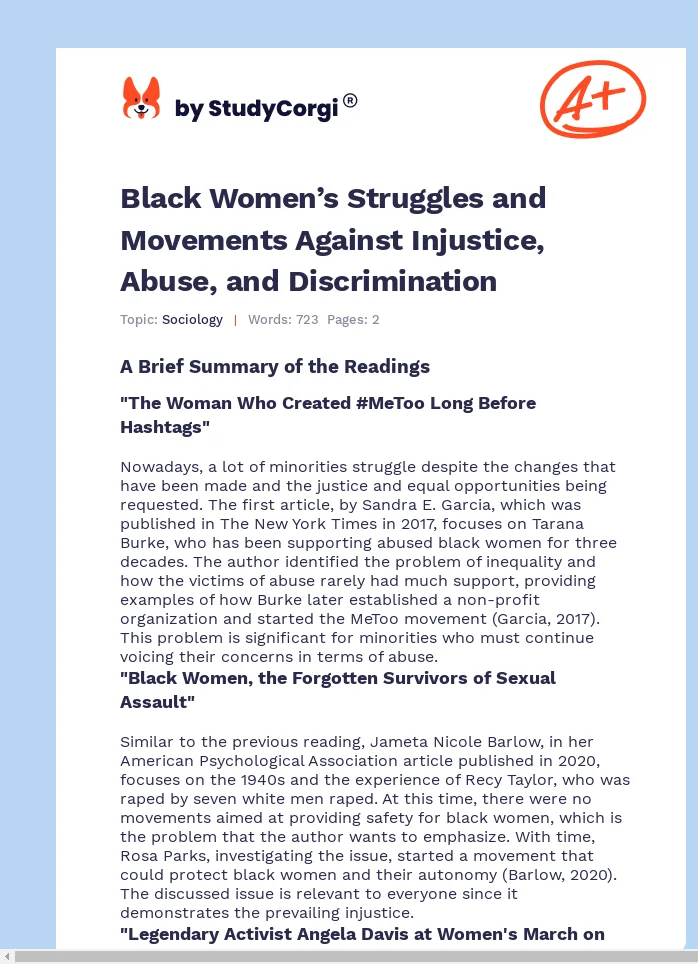 Black Women’s Struggles and Movements Against Injustice, Abuse, and Discrimination. Page 1