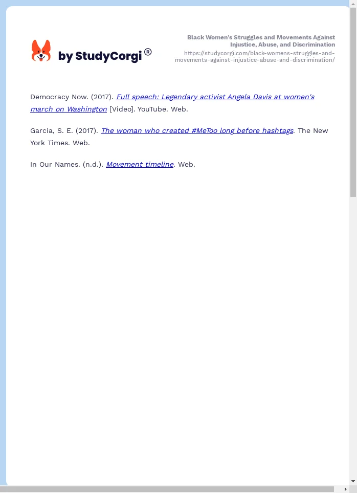 Black Women’s Struggles and Movements Against Injustice, Abuse, and Discrimination. Page 2