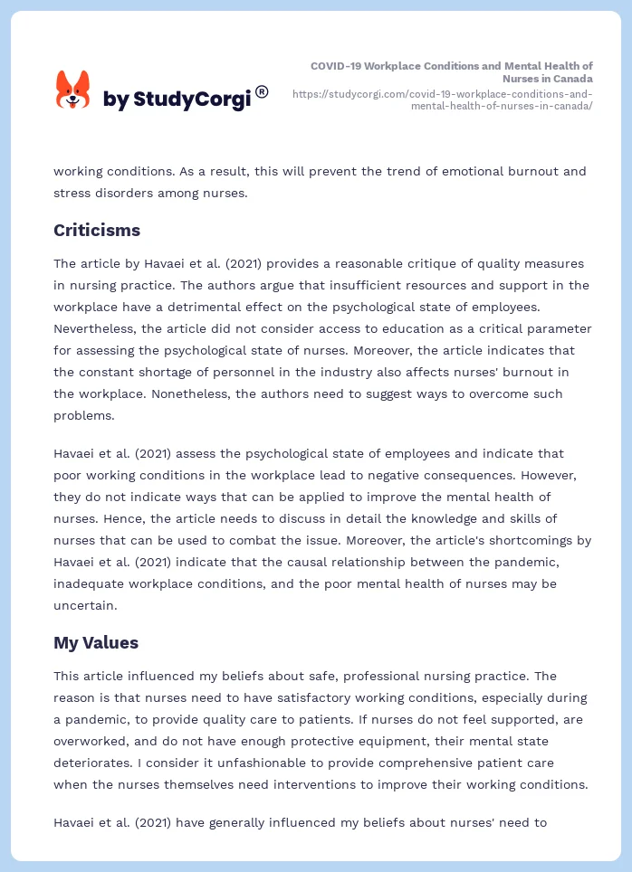 COVID-19 Workplace Conditions and Mental Health of Nurses in Canada. Page 2