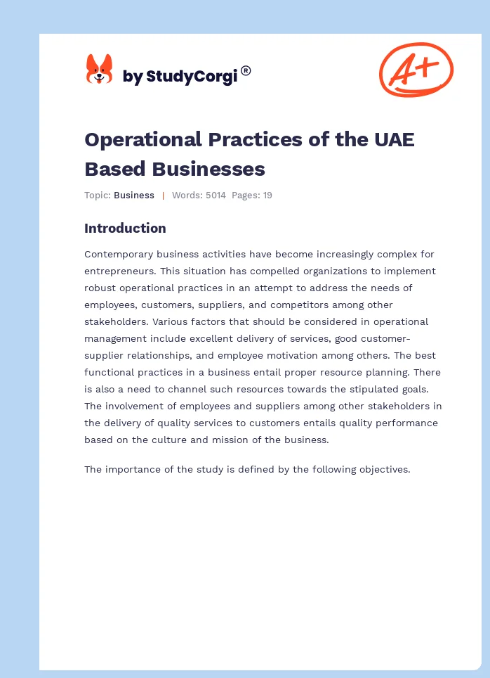 Operational Practices of the UAE Based Businesses. Page 1