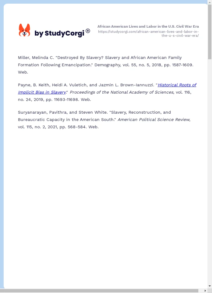 African American Lives and Labor in the U.S. Civil War Era. Page 2