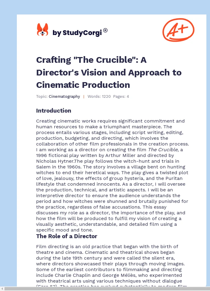 Crafting "The Crucible": A Director's Vision and Approach to Cinematic Production. Page 1