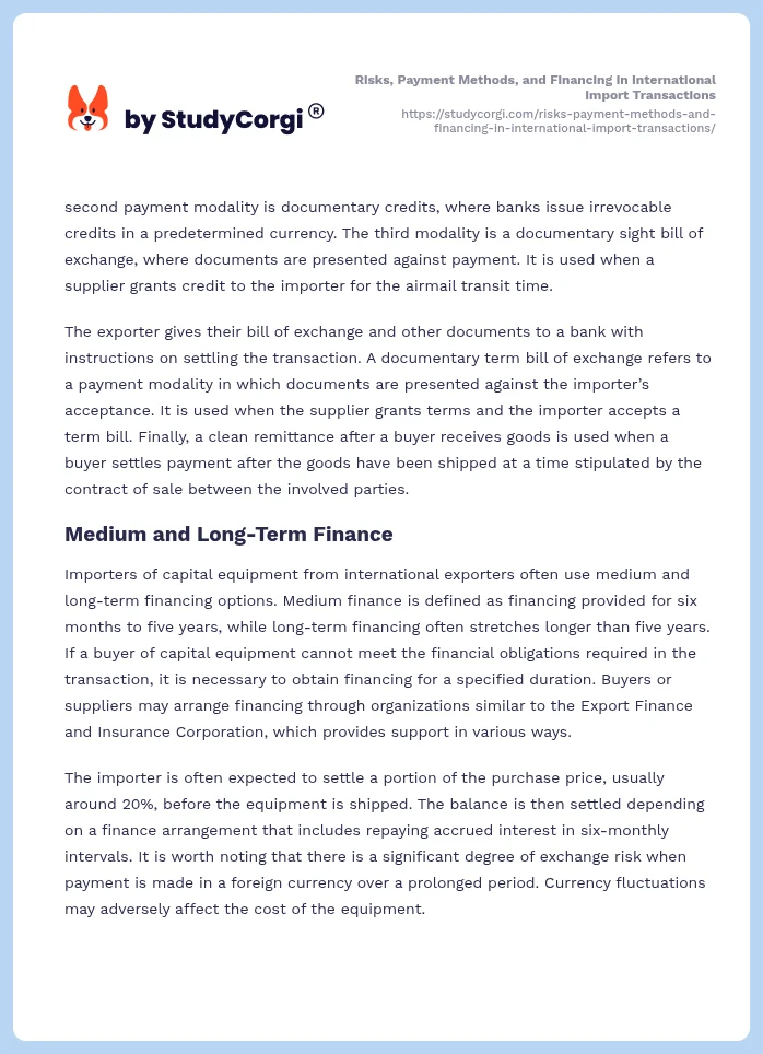 Risks, Payment Methods, and Financing in International Import Transactions. Page 2