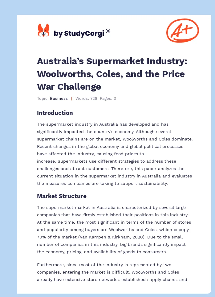 Australia’s Supermarket Industry: Woolworths, Coles, and the Price War Challenge. Page 1