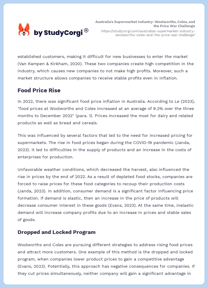 Australia’s Supermarket Industry: Woolworths, Coles, and the Price War Challenge. Page 2