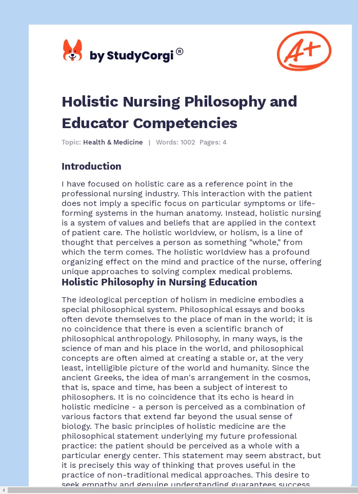 Holistic Nursing Philosophy and Educator Competencies. Page 1