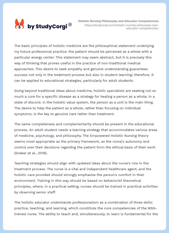 Holistic Nursing Philosophy and Educator Competencies. Page 2