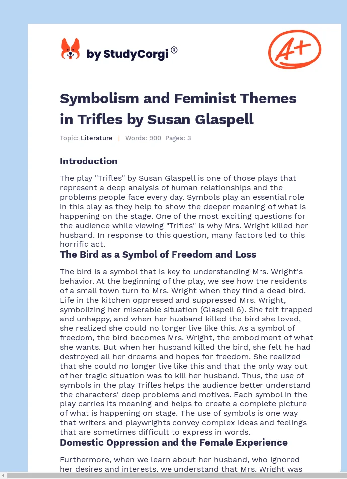 Symbolism and Feminist Themes in Trifles by Susan Glaspell. Page 1