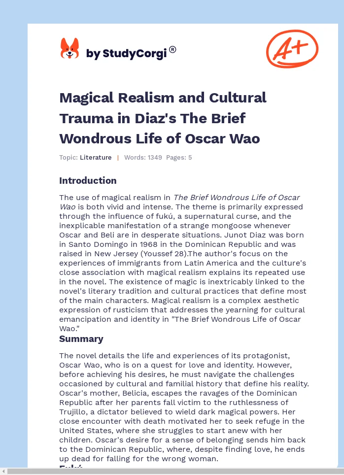 Magical Realism and Cultural Trauma in Diaz's The Brief Wondrous Life of Oscar Wao. Page 1
