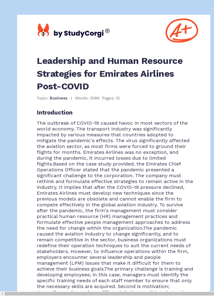 Leadership and Human Resource Strategies for Emirates Airlines Post-COVID. Page 1