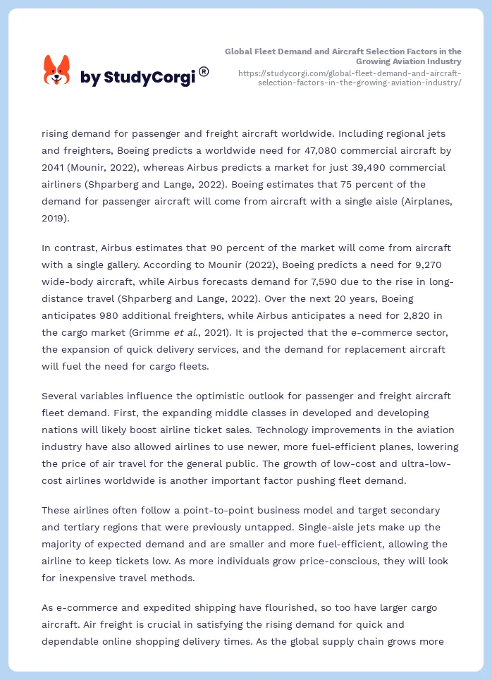 Global Fleet Demand and Aircraft Selection Factors in the Growing Aviation Industry. Page 2