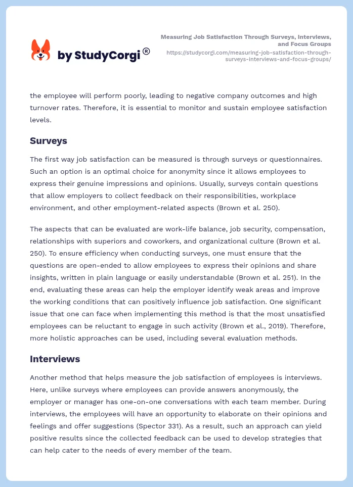 Measuring Job Satisfaction Through Surveys, Interviews, and Focus Groups. Page 2