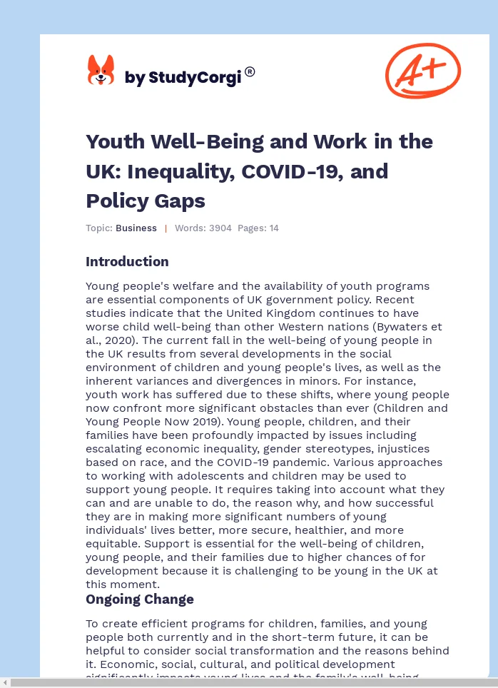 Youth Well-Being and Work in the UK: Inequality, COVID-19, and Policy Gaps. Page 1