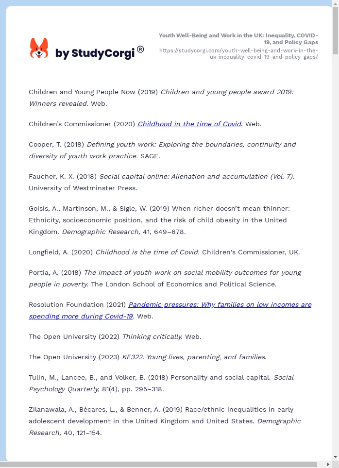 Youth Well-Being and Work in the UK: Inequality, COVID-19, and Policy Gaps. Page 2