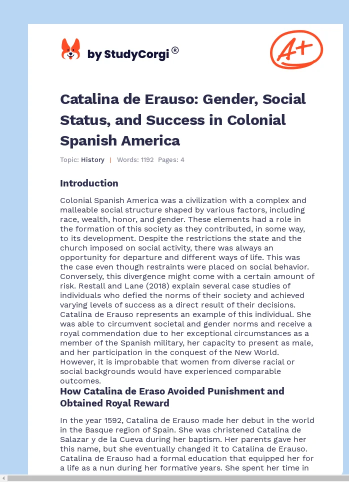 Catalina de Erauso: Gender, Social Status, and Success in Colonial Spanish America. Page 1