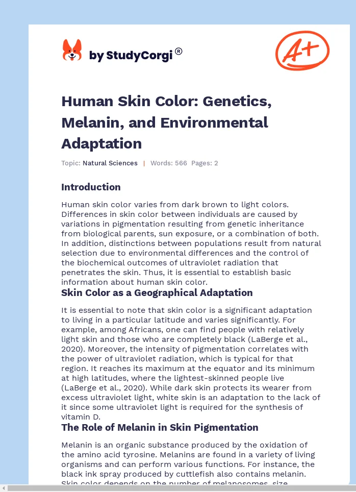 Human Skin Color: Genetics, Melanin, and Environmental Adaptation. Page 1