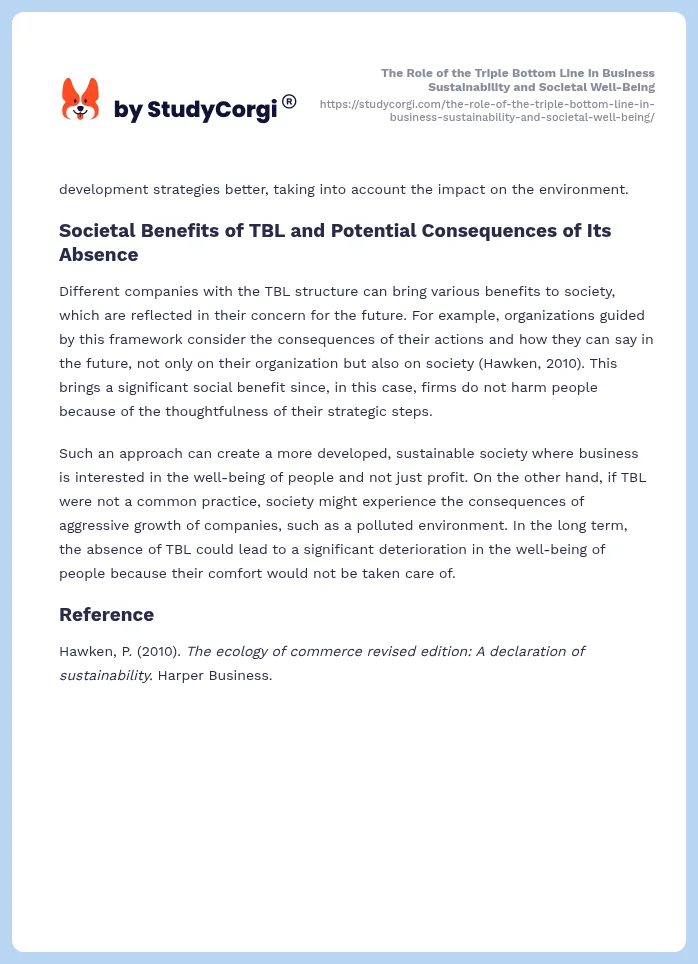 The Role of the Triple Bottom Line in Business Sustainability and Societal Well-Being. Page 2