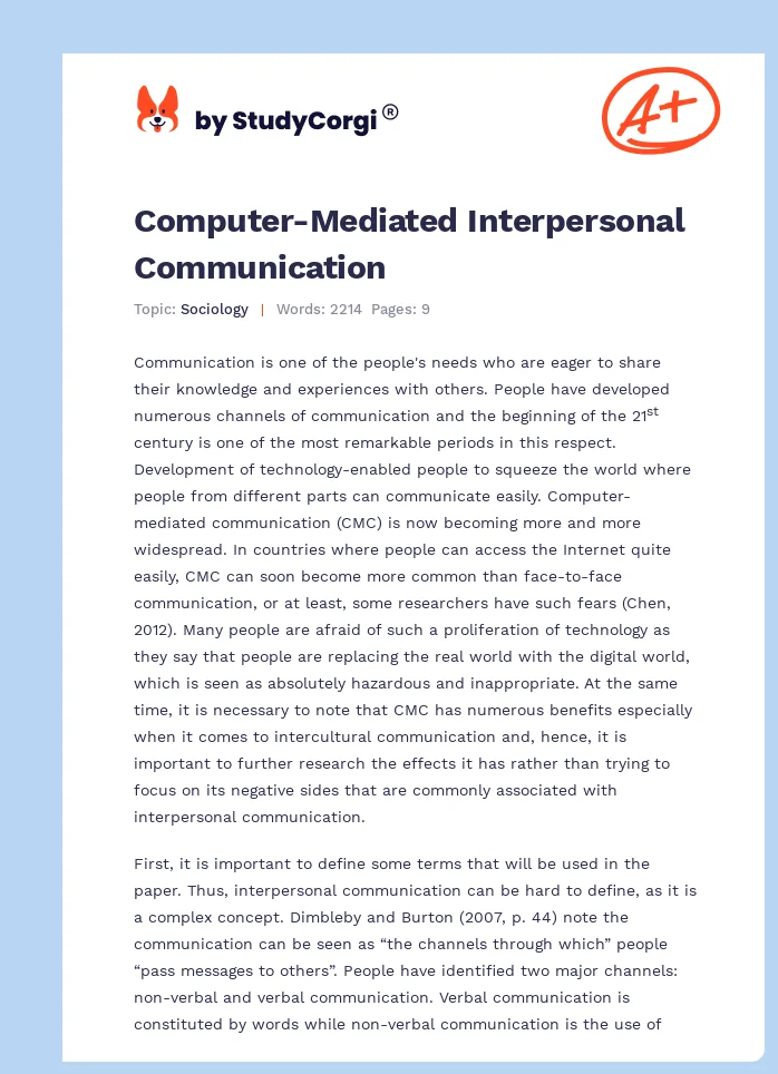 Computer-Mediated Interpersonal Communication. Page 1
