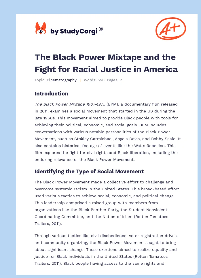 The Black Power Mixtape and the Fight for Racial Justice in America. Page 1