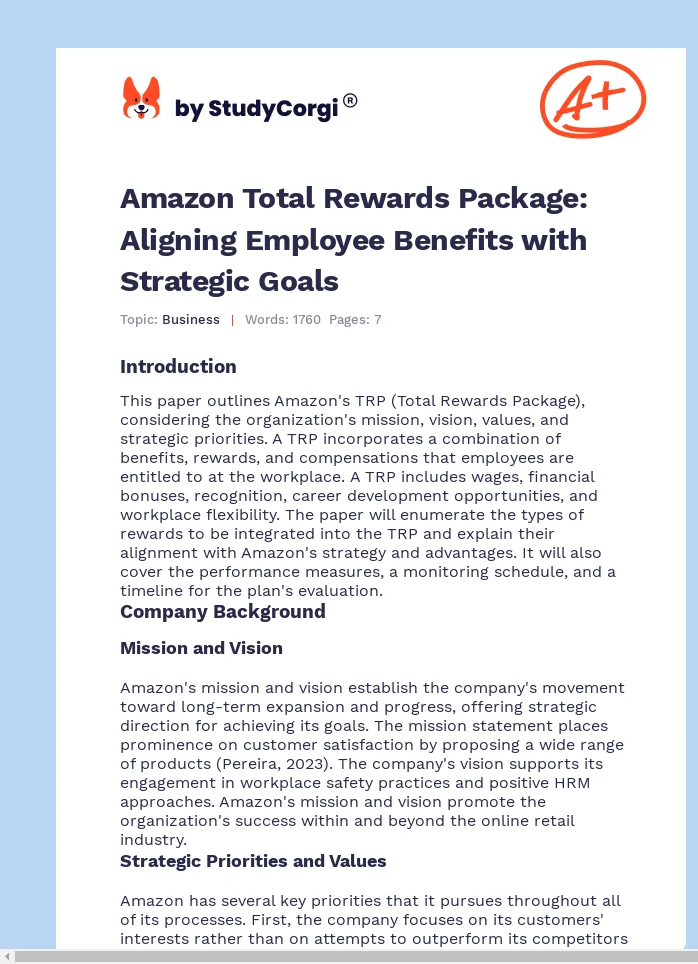 Amazon Total Rewards Package: Aligning Employee Benefits with Strategic Goals. Page 1