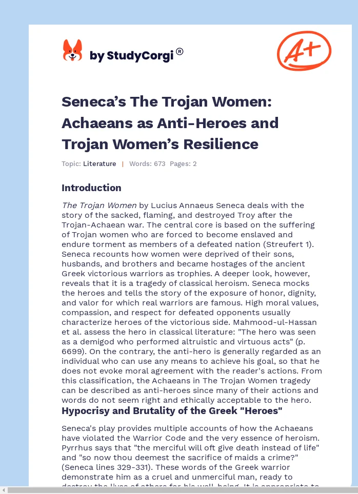 Seneca’s The Trojan Women: Achaeans as Anti-Heroes and Trojan Women’s Resilience. Page 1