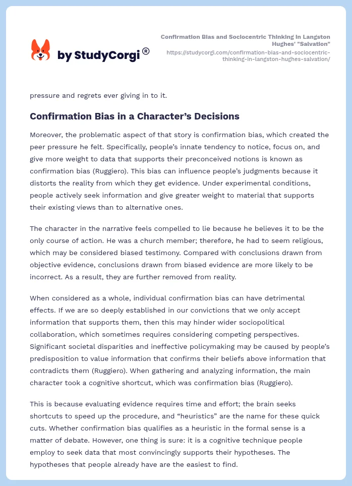 Confirmation Bias and Sociocentric Thinking in Langston Hughes' "Salvation". Page 2