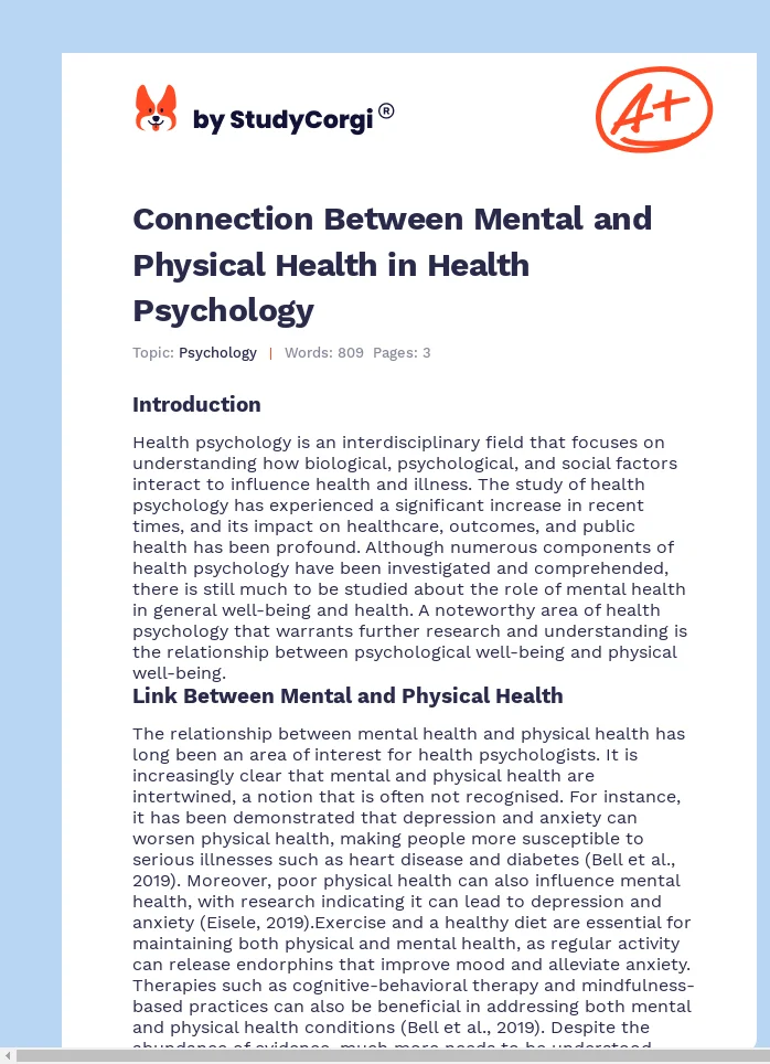 Connection Between Mental and Physical Health in Health Psychology. Page 1