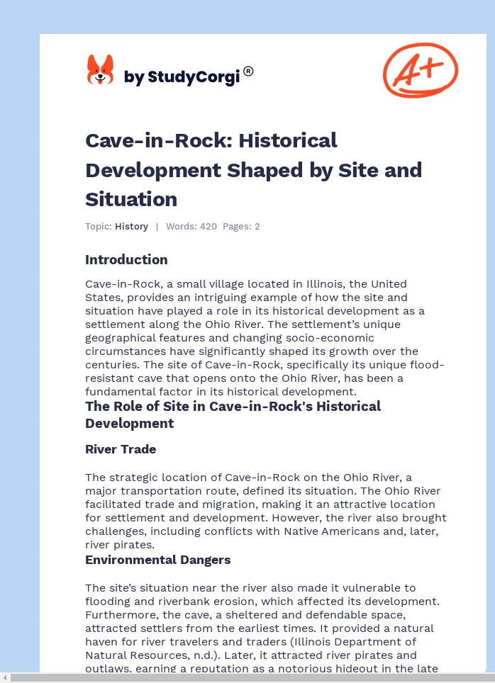 Cave-in-Rock: Historical Development Shaped by Site and Situation. Page 1