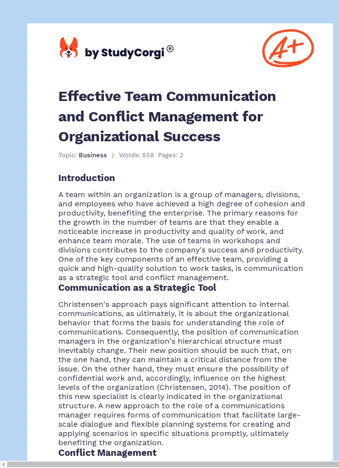 Effective Team Communication and Conflict Management for Organizational Success. Page 1