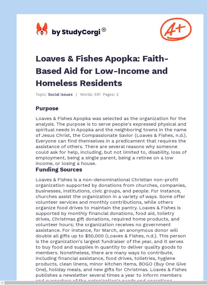 Loaves & Fishes Apopka: Faith-Based Aid for Low-Income and Homeless Residents. Page 1