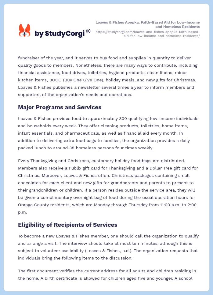 Loaves & Fishes Apopka: Faith-Based Aid for Low-Income and Homeless Residents. Page 2