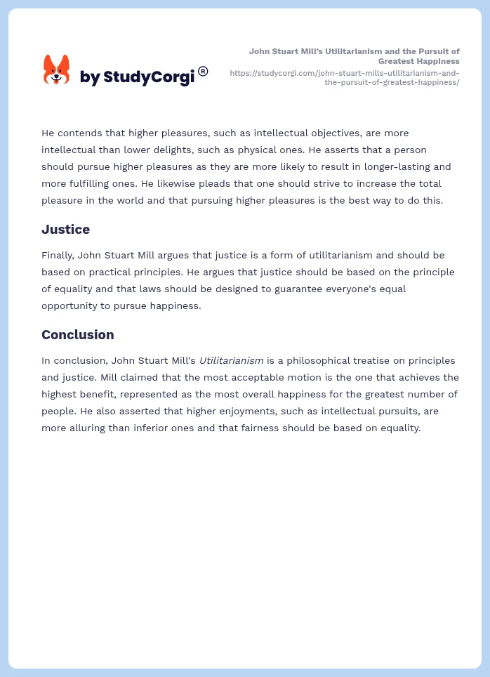John Stuart Mill’s Utilitarianism and the Pursuit of Greatest Happiness. Page 2
