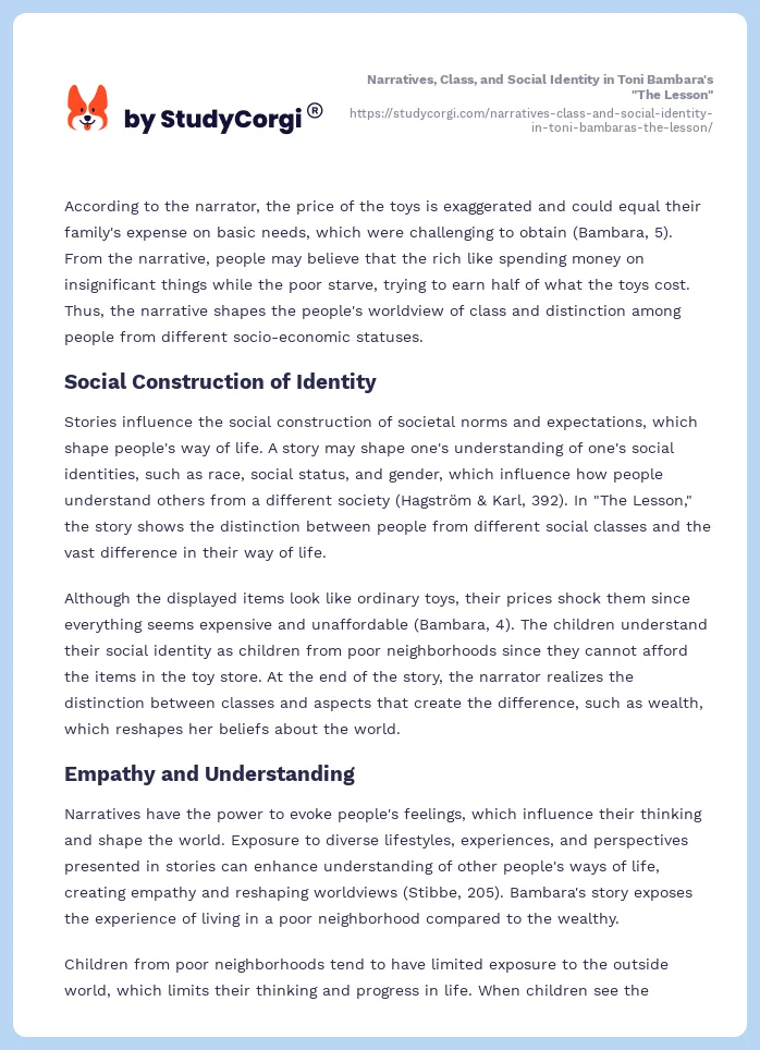 Narratives, Class, and Social Identity in Toni Bambara's "The Lesson". Page 2