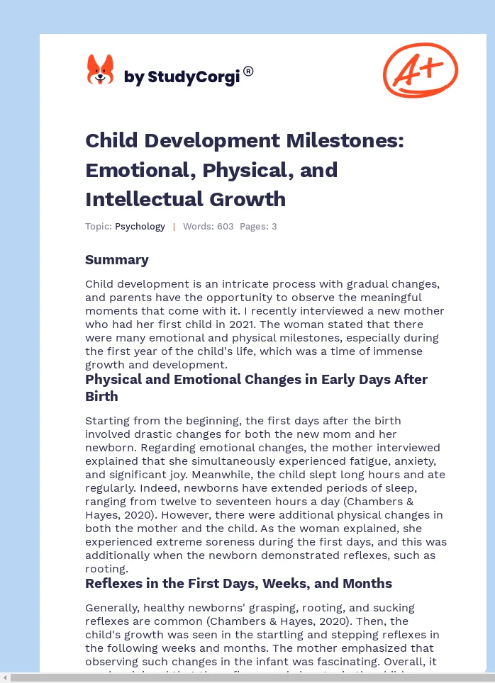 Child Development Milestones: Emotional, Physical, and Intellectual Growth. Page 1