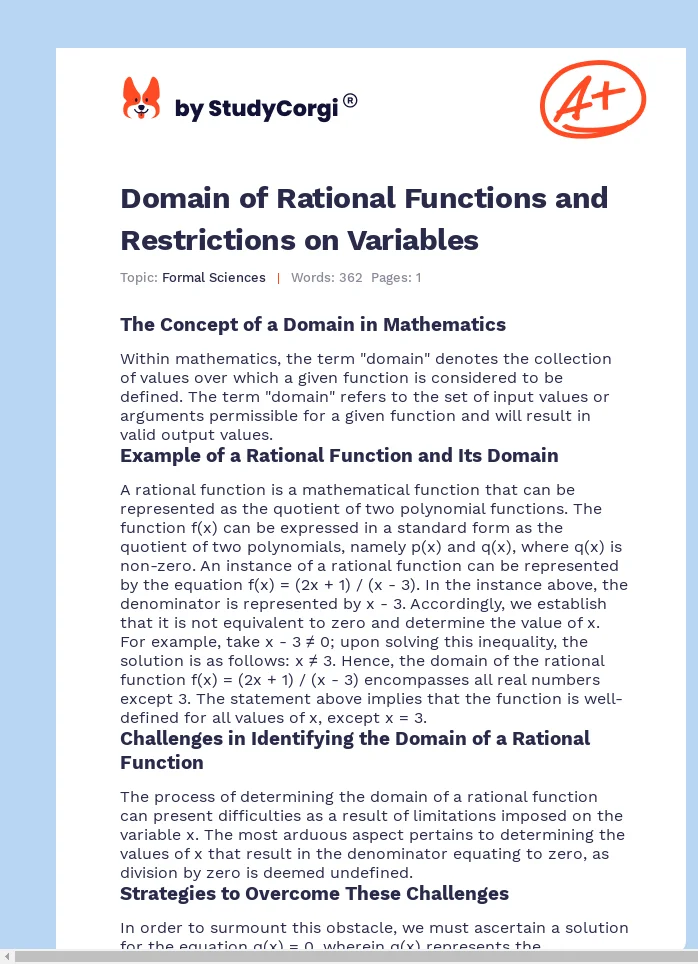 Domain of Rational Functions and Restrictions on Variables. Page 1