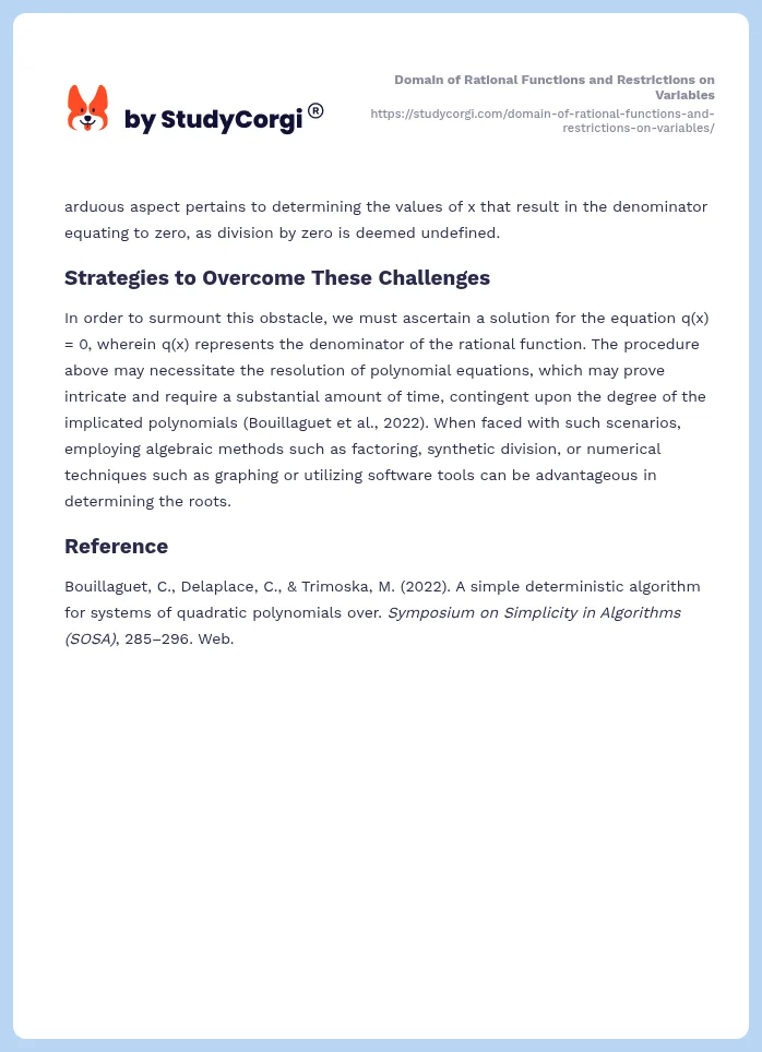 Domain of Rational Functions and Restrictions on Variables. Page 2