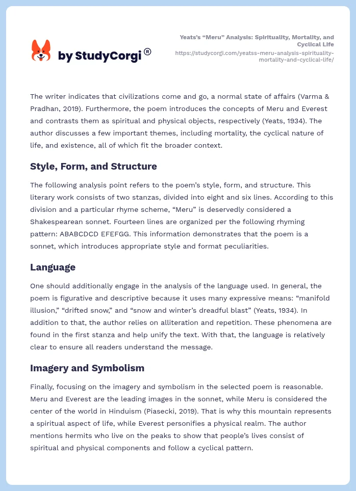 Yeats’s “Meru” Analysis: Spirituality, Mortality, and Cyclical Life. Page 2