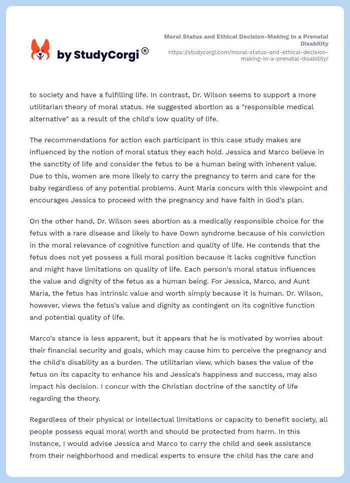 Moral Status and Ethical Decision-Making in a Prenatal Disability. Page 2