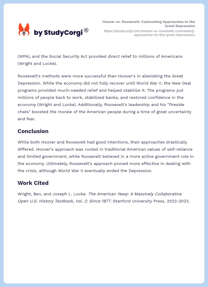 Hoover vs. Roosevelt: Contrasting Approaches to the Great Depression. Page 2
