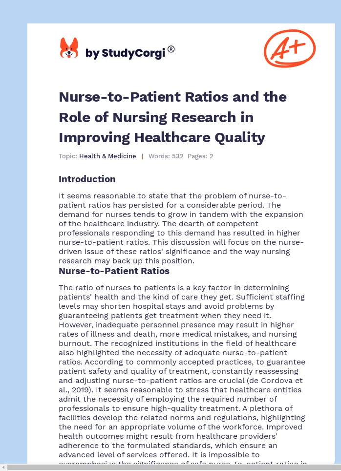 Nurse-to-Patient Ratios and the Role of Nursing Research in Improving Healthcare Quality. Page 1