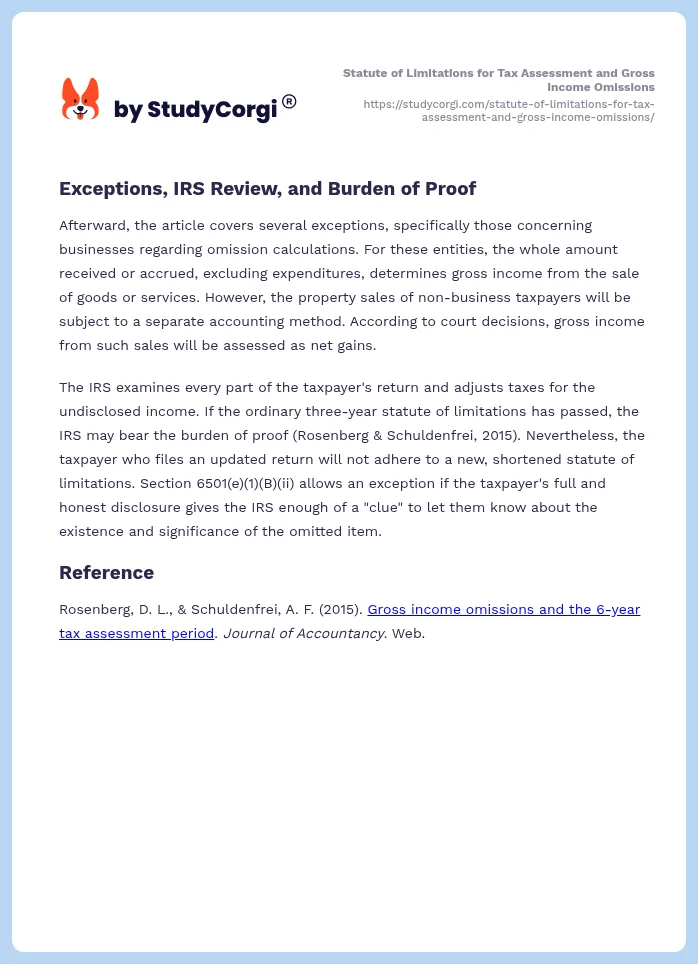 Statute of Limitations for Tax Assessment and Gross Income Omissions. Page 2