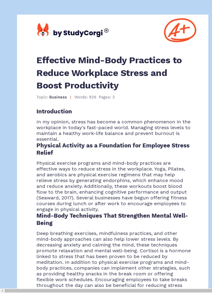 Effective Mind-Body Practices to Reduce Workplace Stress and Boost Productivity. Page 1