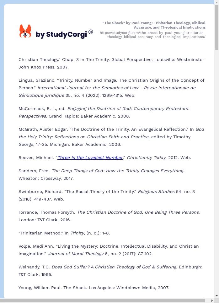 "The Shack" by Paul Young: Trinitarian Theology, Biblical Accuracy, and Theological Implications. Page 2