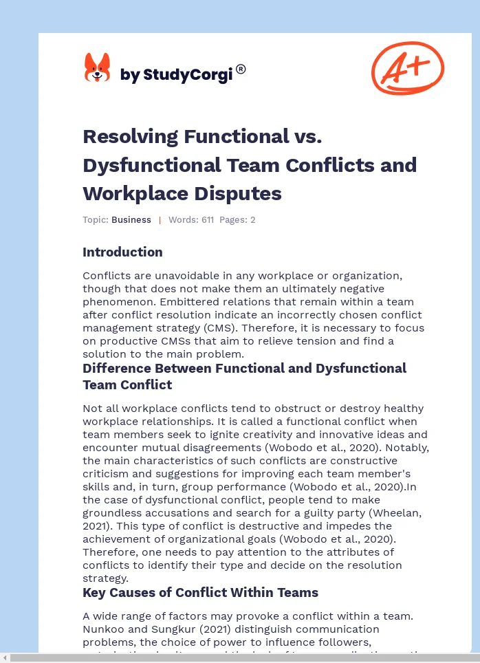 Resolving Functional vs. Dysfunctional Team Conflicts and Workplace Disputes. Page 1