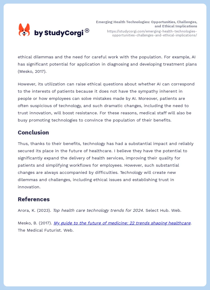 Emerging Health Technologies: Opportunities, Challenges, and Ethical Implications. Page 2