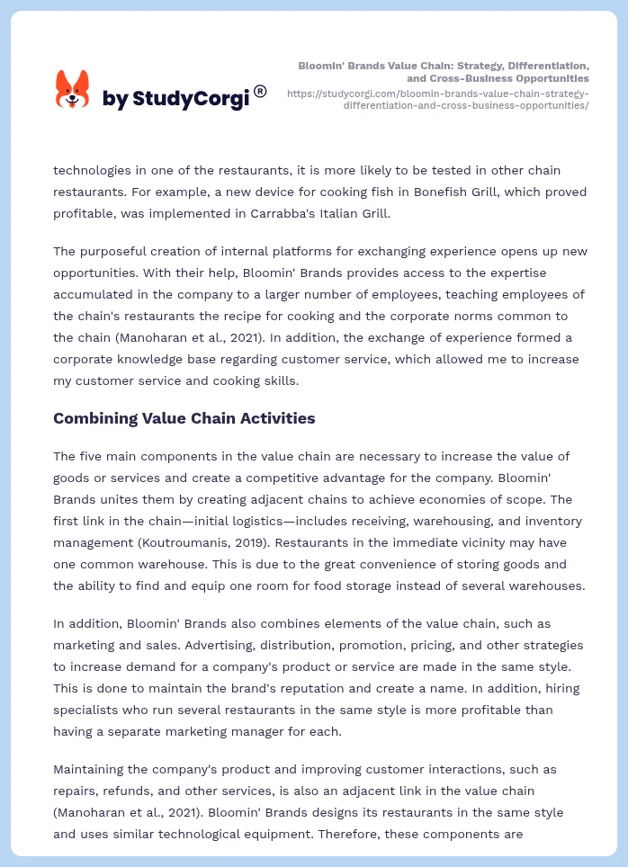 Bloomin' Brands Value Chain: Strategy, Differentiation, and Cross-Business Opportunities. Page 2